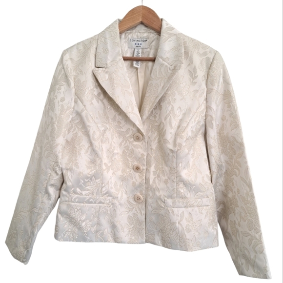 Covington Cream & Gold Embossed Blazer - Size 14 Petite NWT - Picture 1 of 11